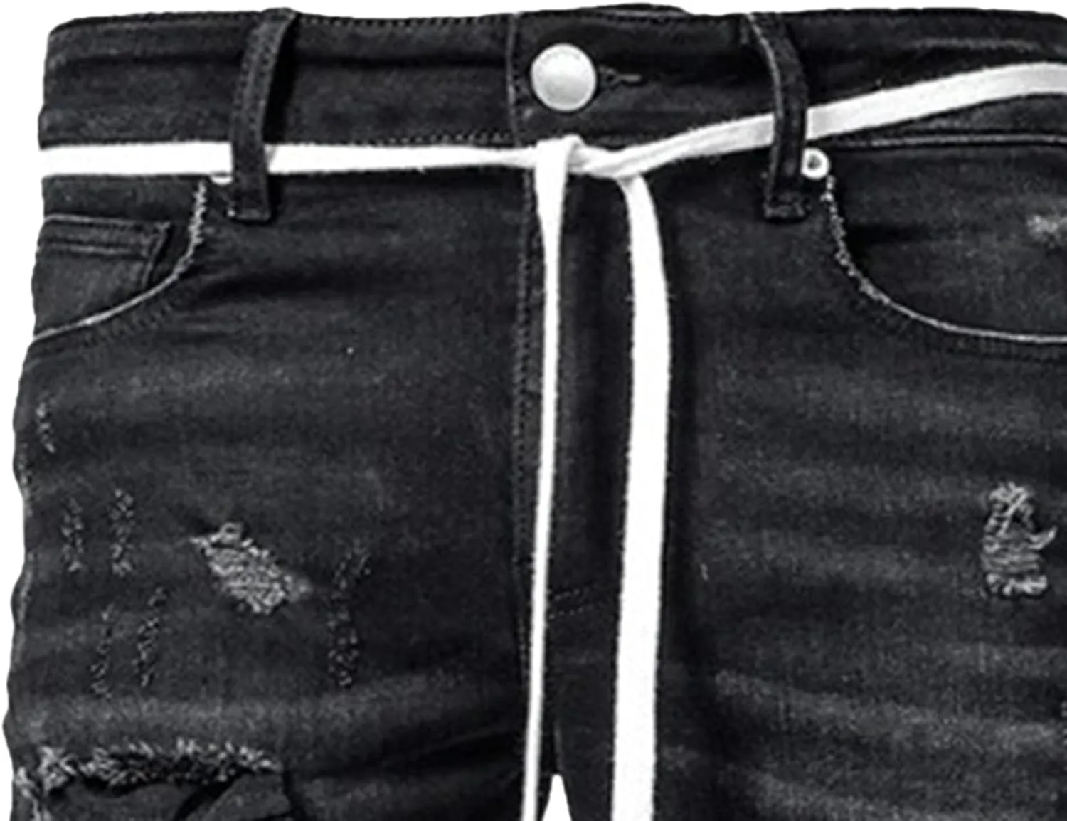 Men's Ripped Jeans Distressed Patchwork Denim Pants Stacked Stretchy Straight Leg Fit