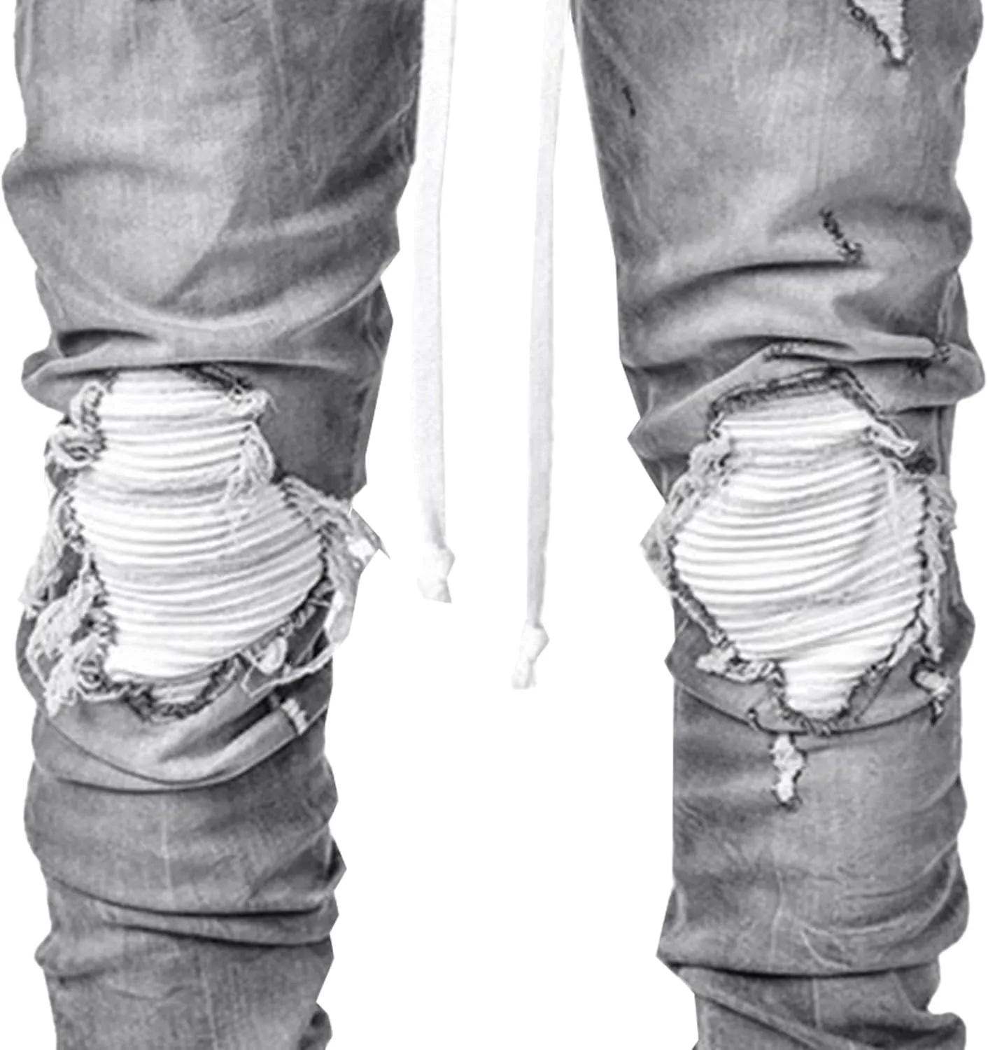 Men's Ripped Jeans Distressed Patchwork Denim Pants Stacked Stretchy Straight Leg Fit