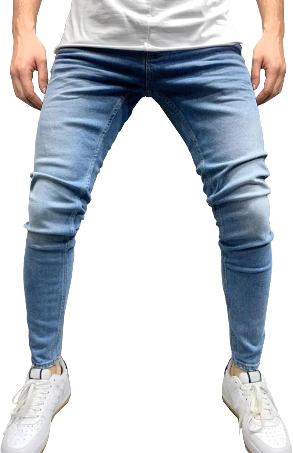 Men's Ripped Jeans Distressed Patchwork Denim Pants Stacked Stretchy Straight Leg Fit