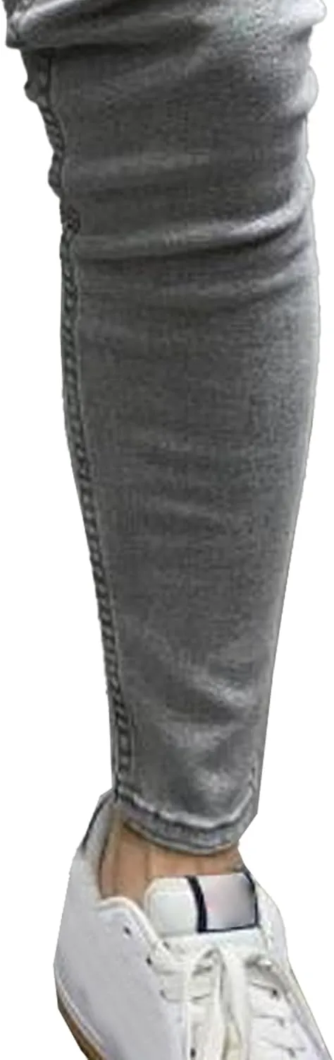 Men's Ripped Jeans Distressed Patchwork Denim Pants Stacked Stretchy Straight Leg Fit