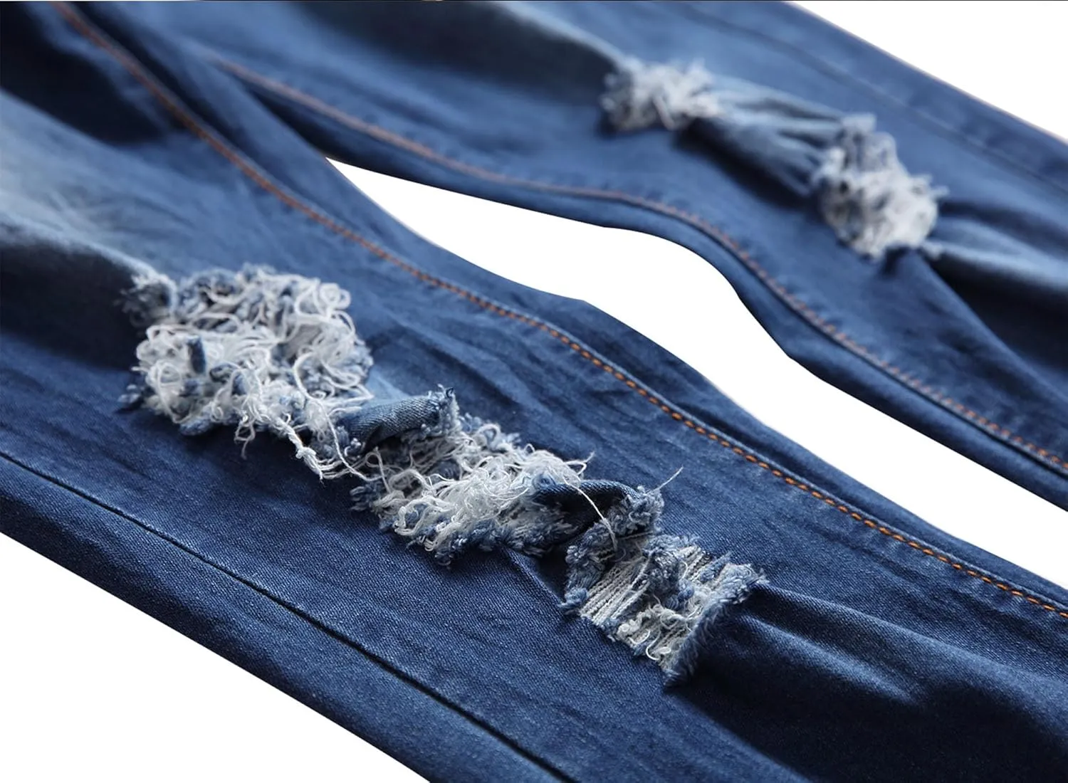 Mens Ripped Skinny Stretch Jeans Vintage Washed Straight Leg Denim Pants Slim Fit Destroyed Jean Trousers