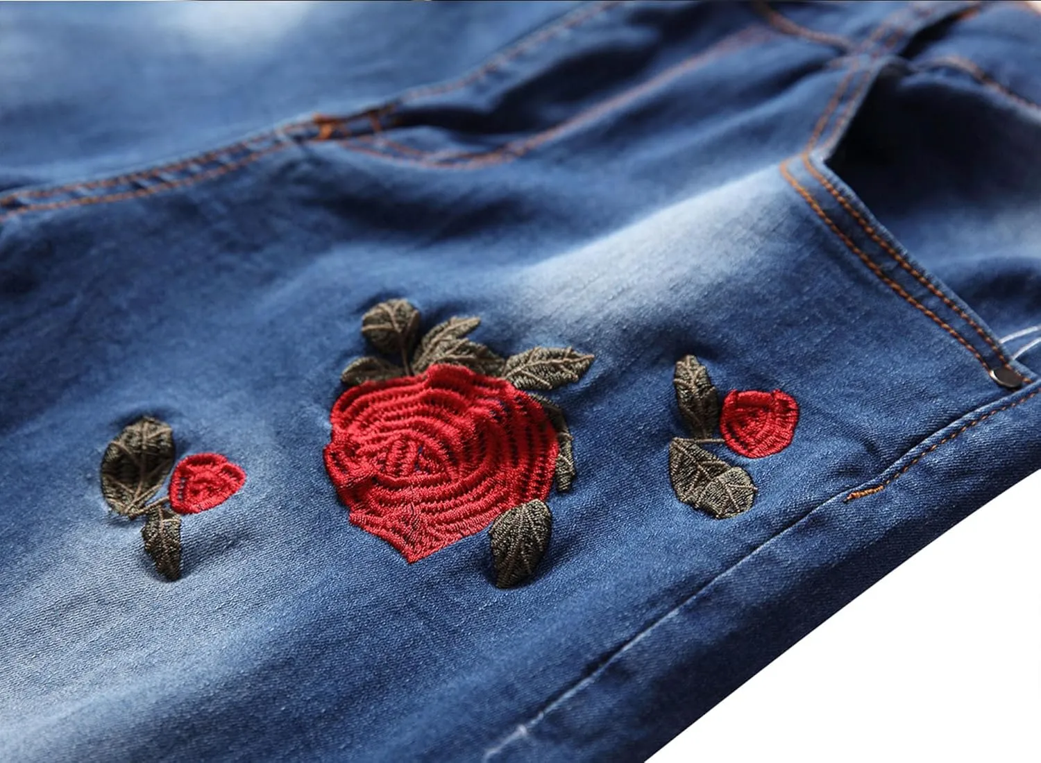 Mens Ripped Skinny Stretch Jeans Vintage Washed Straight Leg Denim Pants Slim Fit Destroyed Jean Trousers
