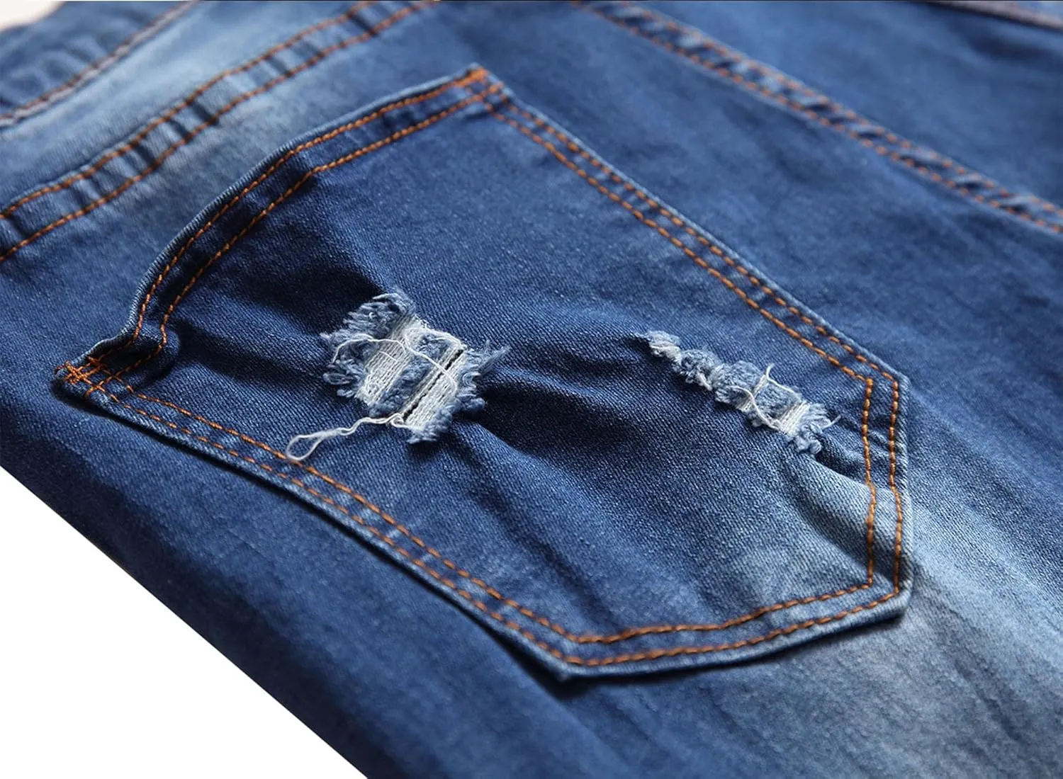 Mens Ripped Skinny Stretch Jeans Vintage Washed Straight Leg Denim Pants Slim Fit Destroyed Jean Trousers