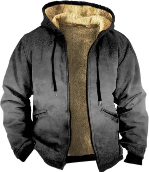 Men's Sherpa Lined Hoodies Heavyweight Full Zip Up Gradient Color Sweatshirts Thicken Fleece Jackets Winter Warm Coat