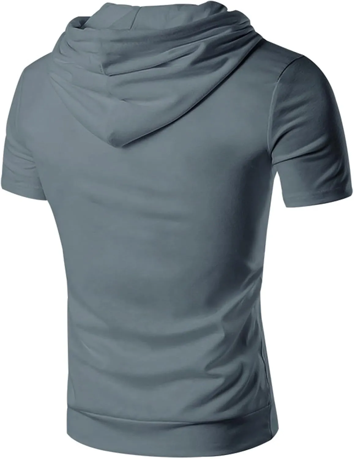 Men's Short Sleeve Hoodies Casual V Neck Drawstring Hooded Pullover Tops Loose Summer Workout Sweatshirts with Pocket