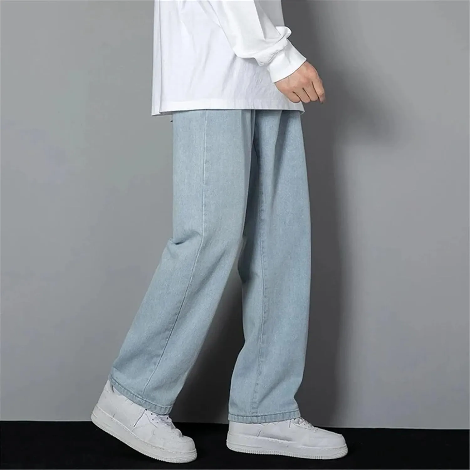 Men's Simple Straight Leg Baggy Jeans Daily Casual Wide Leg Jeans with Pockets