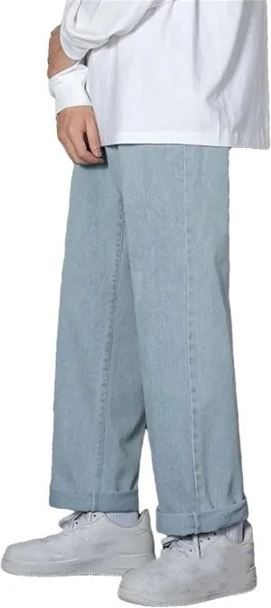 Men's Simple Straight Leg Baggy Jeans Daily Casual Wide Leg Jeans with Pockets