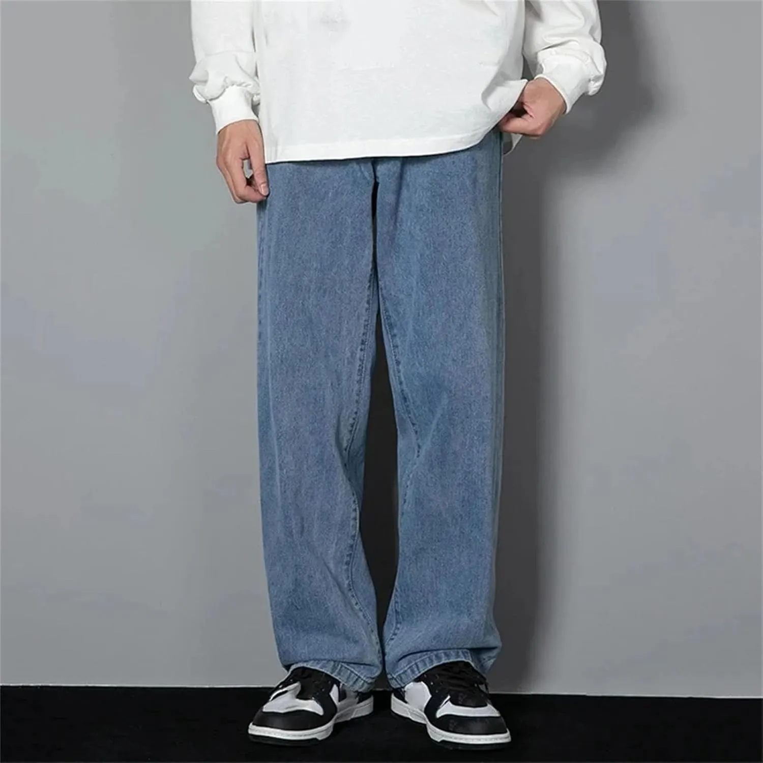 Men's Simple Straight Leg Baggy Jeans Daily Casual Wide Leg Jeans with Pockets