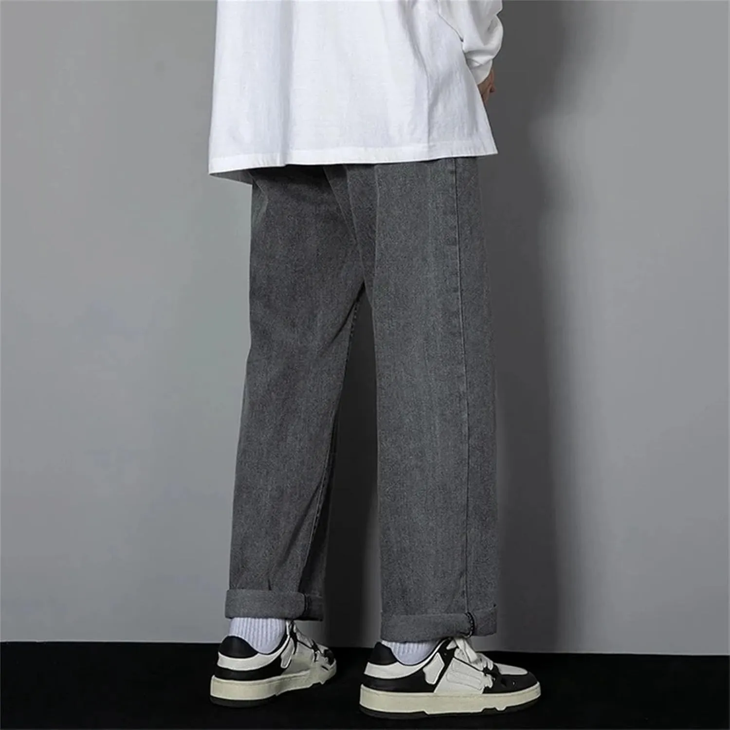 Men's Simple Straight Leg Baggy Jeans Daily Casual Wide Leg Jeans with Pockets