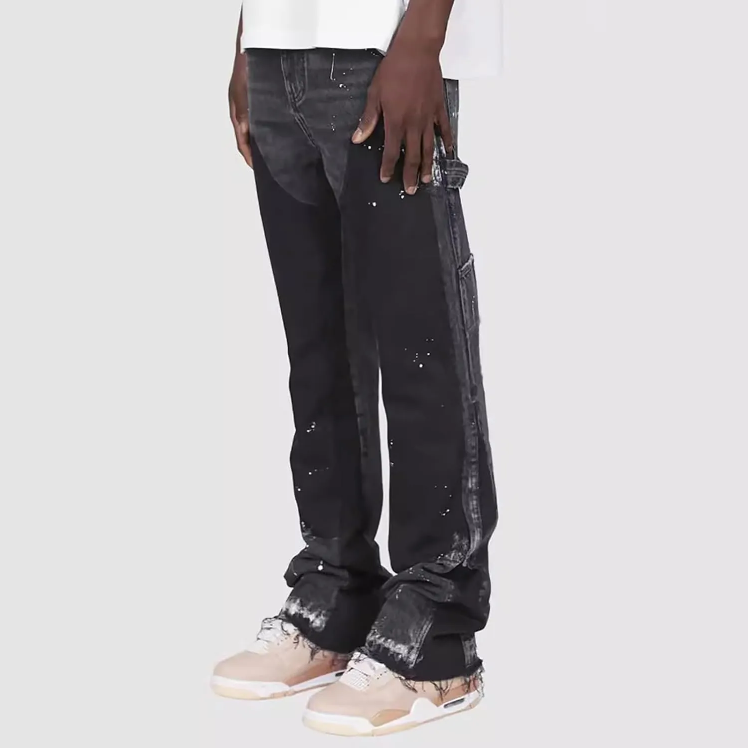 Mens Slim Fit Jeans Flared Stacked Denim Pants Fashion Straight Leg Ripped Y2K Jeans Patchwork Casual Trousers