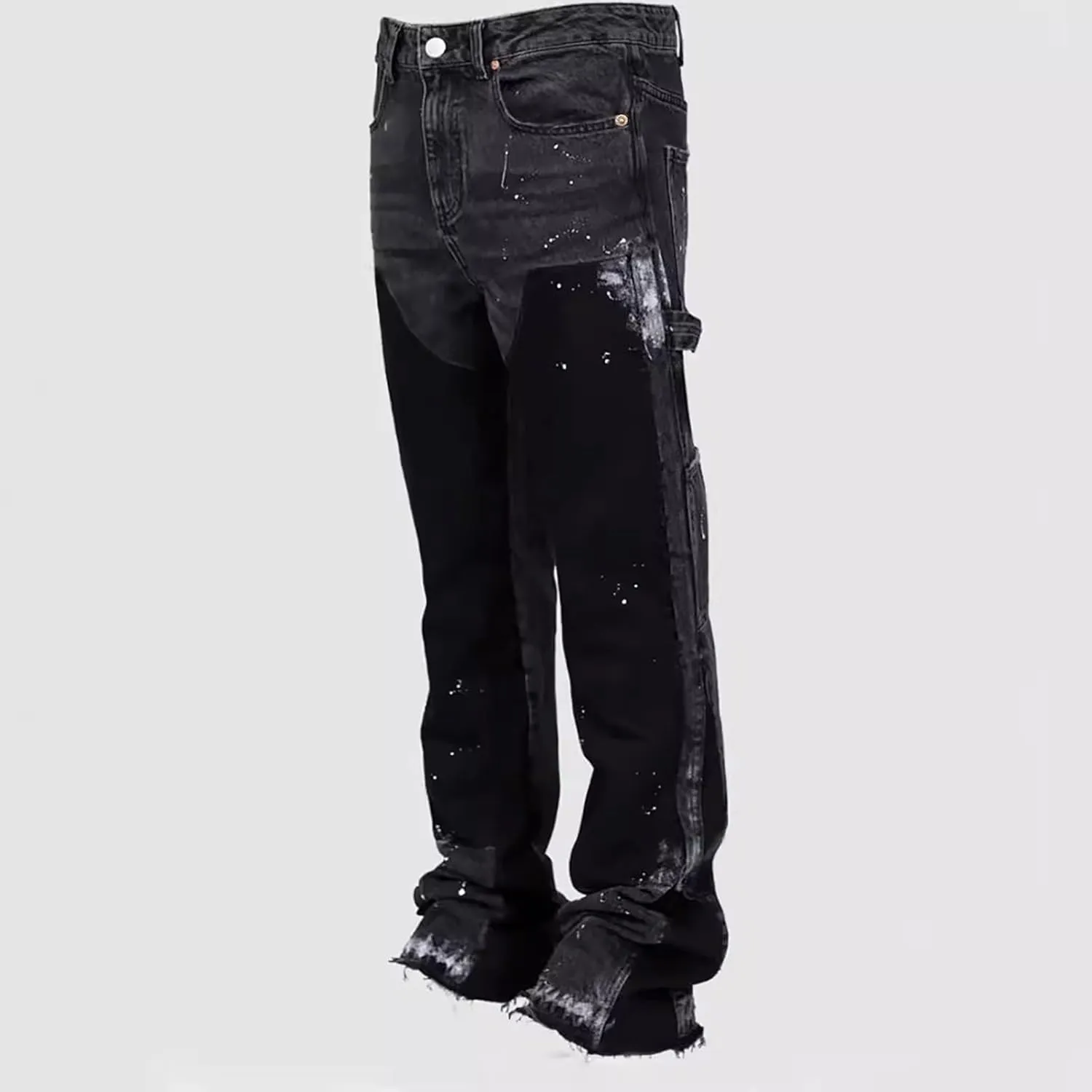 Mens Slim Fit Jeans Flared Stacked Denim Pants Fashion Straight Leg Ripped Y2K Jeans Patchwork Casual Trousers