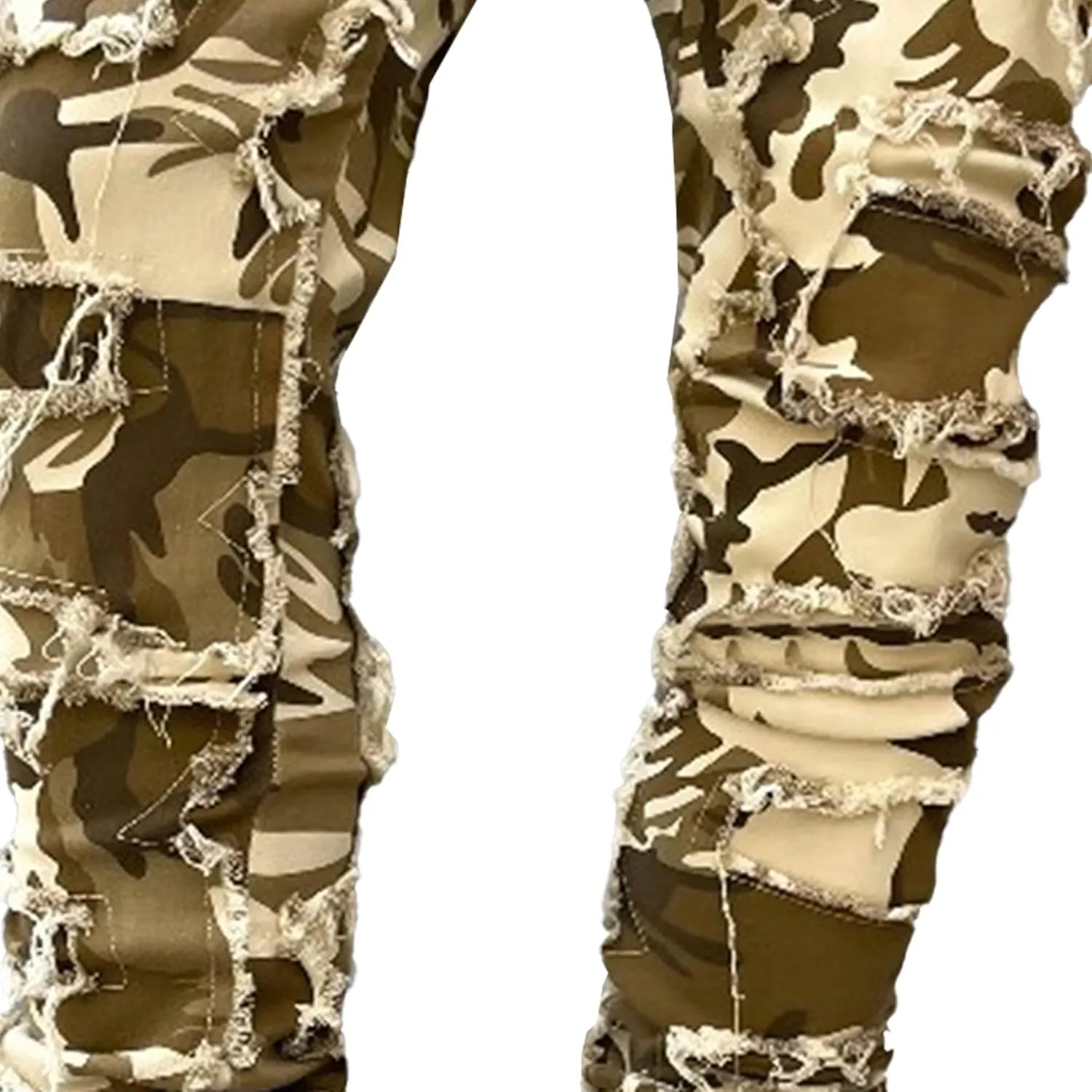 Men's Slim Fit Stacked Stretch Jeans Distressed Patchwork Frayed Straight Leg Skinny Denim Pants