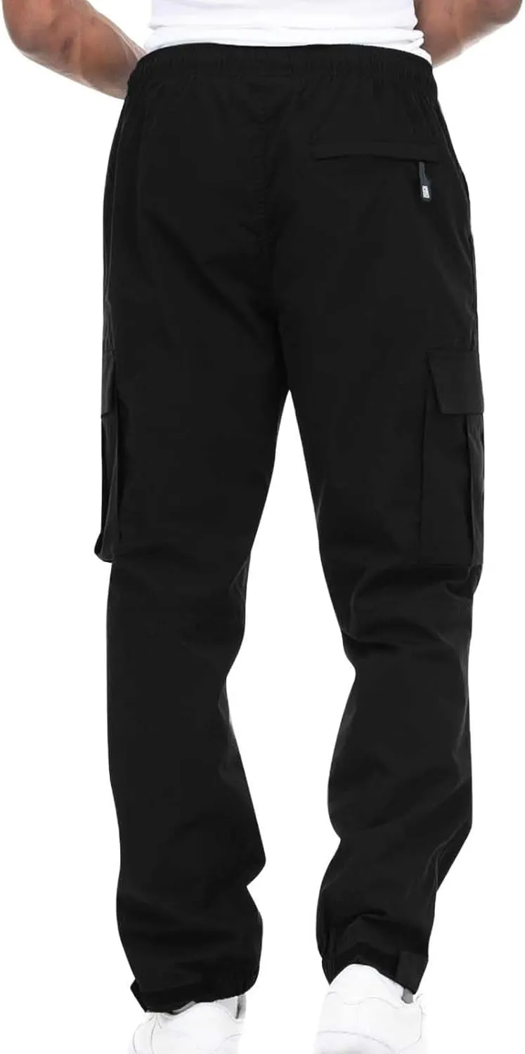 Men's Stretch Elastic Slacks Solid Color High Waist Cargo Pants with Multi Pockets Outdoor Athletic Sweatpants