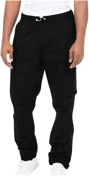 Men's Stretch Elastic Slacks Solid Color High Waist Cargo Pants with Multi Pockets Outdoor Athletic Sweatpants