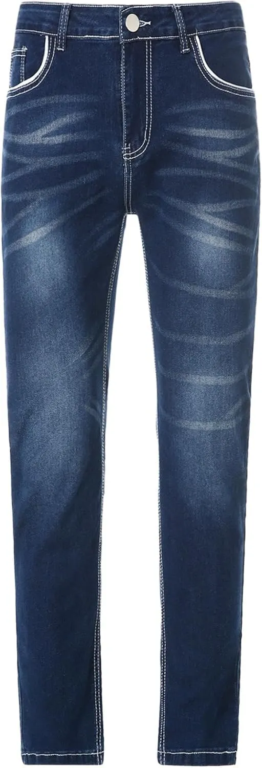 Men's Stretch Jeans Distressed Patchwork Denim Pants Comfortable Stylish Straight Leg