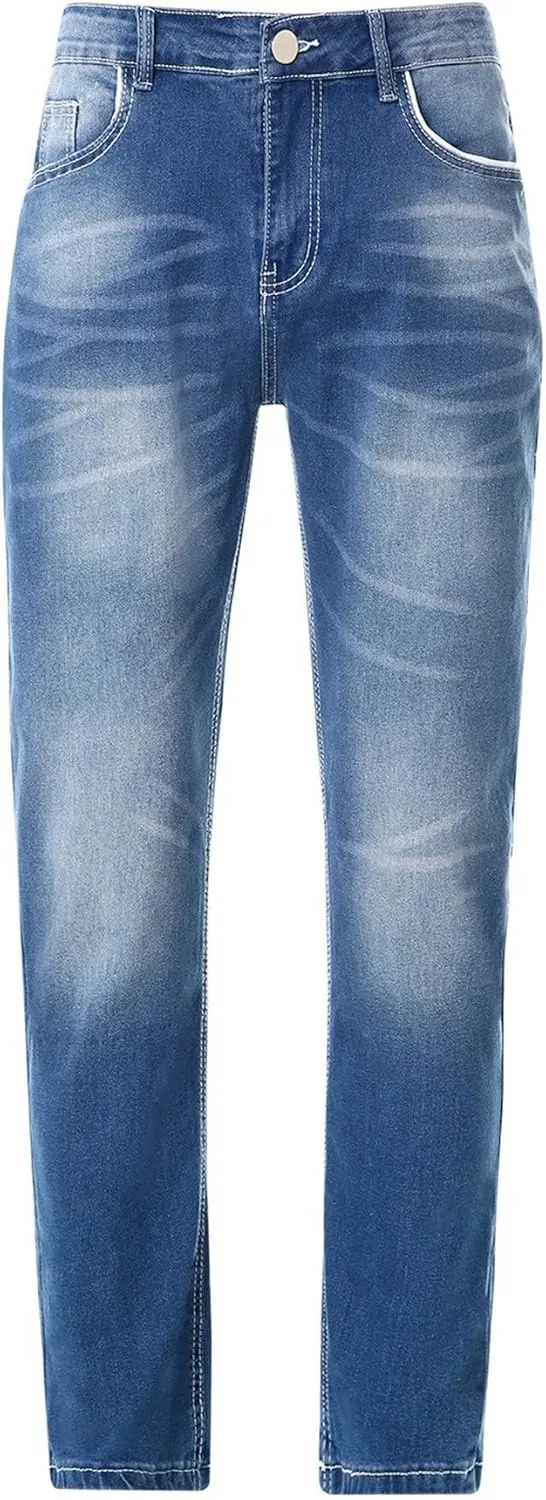 Men's Stretch Jeans Distressed Patchwork Denim Pants Comfortable Stylish Straight Leg