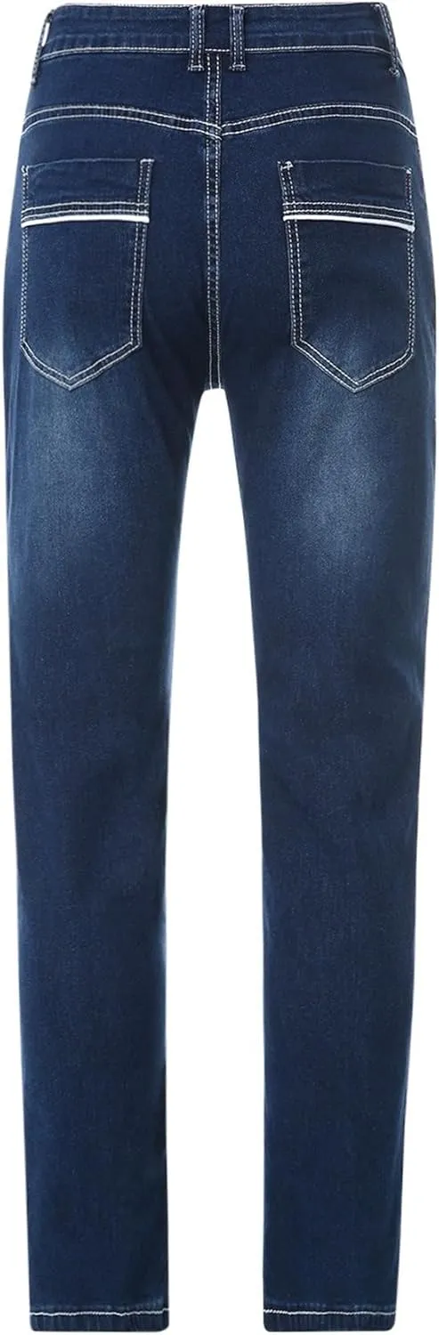 Men's Stretch Jeans Distressed Patchwork Denim Pants Comfortable Stylish Straight Leg
