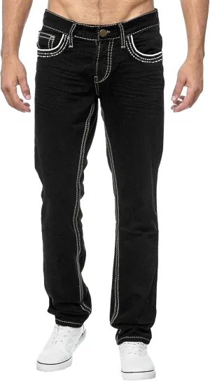 Men's Stretch Jeans Distressed Patchwork Denim Pants Comfortable Stylish Straight Leg