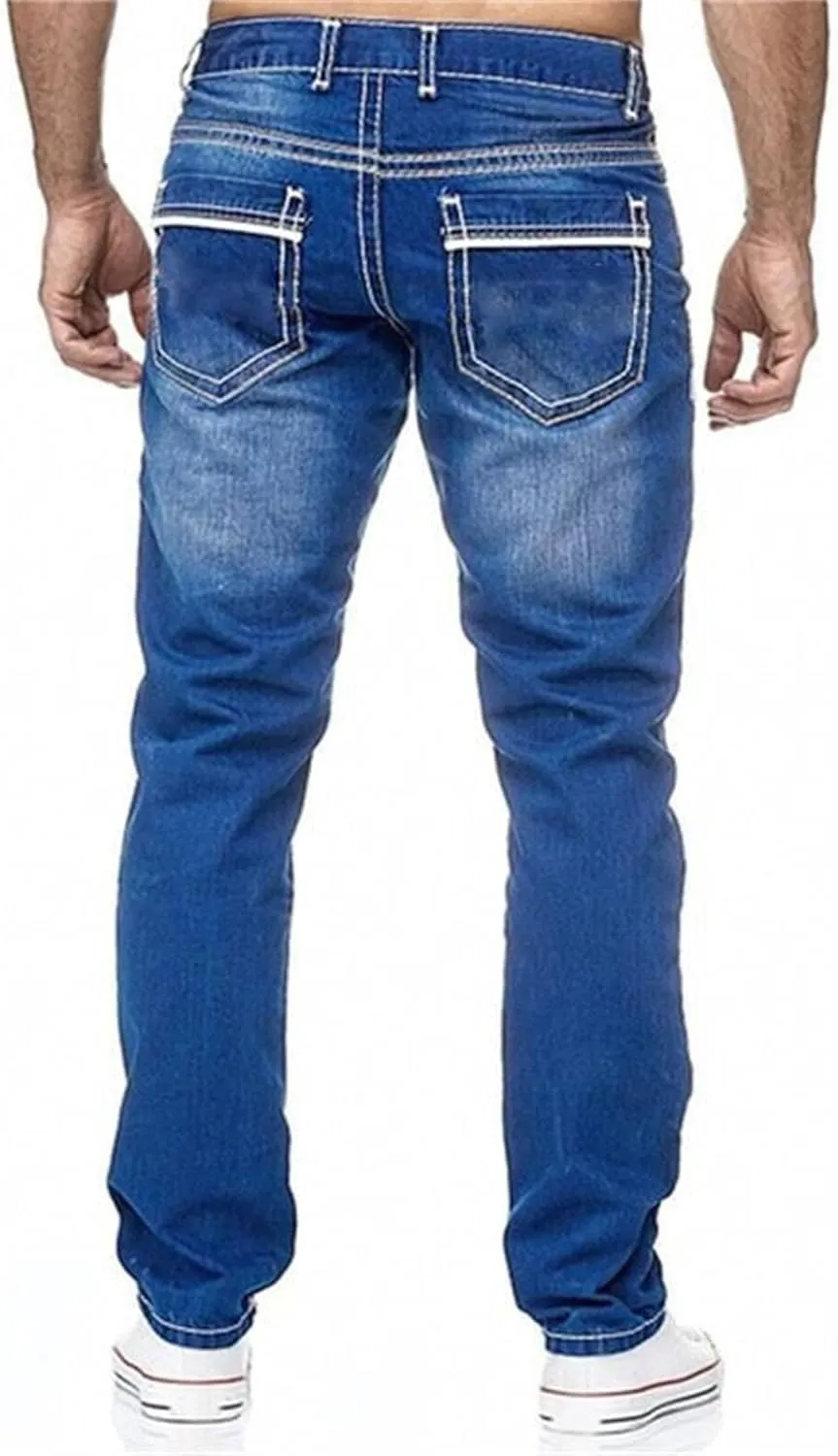 Men's Stretch Jeans Distressed Patchwork Denim Pants Comfortable Stylish Straight Leg