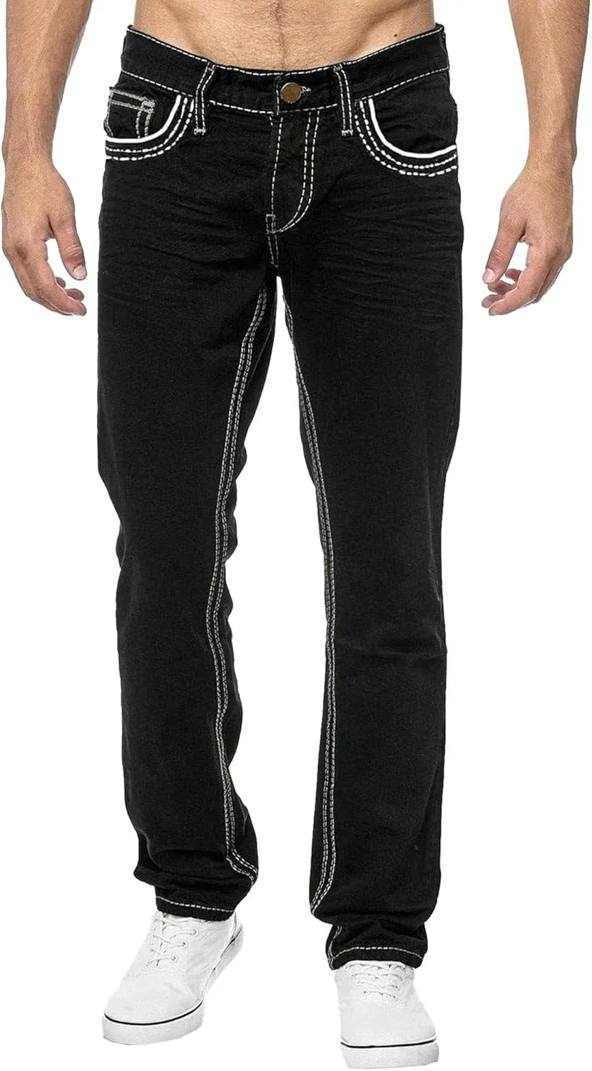 Men's Stretch Jeans Distressed Patchwork Denim Pants Comfortable Stylish Straight Leg