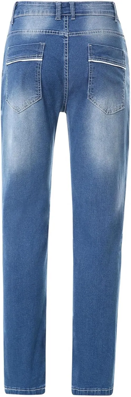 Men's Stretch Jeans Distressed Patchwork Denim Pants Comfortable Stylish Straight Leg