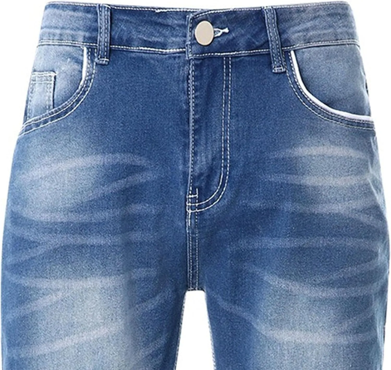 Men's Stretch Jeans Distressed Patchwork Denim Pants Comfortable Stylish Straight Leg