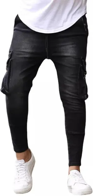 Men's Stretchy Ripped Jeans Distressed Patchwork Denim Pants Straight Leg Comfortable