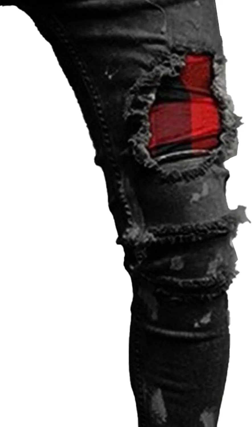 Men's Stretchy Ripped Jeans Distressed Patchwork Denim Pants Straight Leg Comfortable