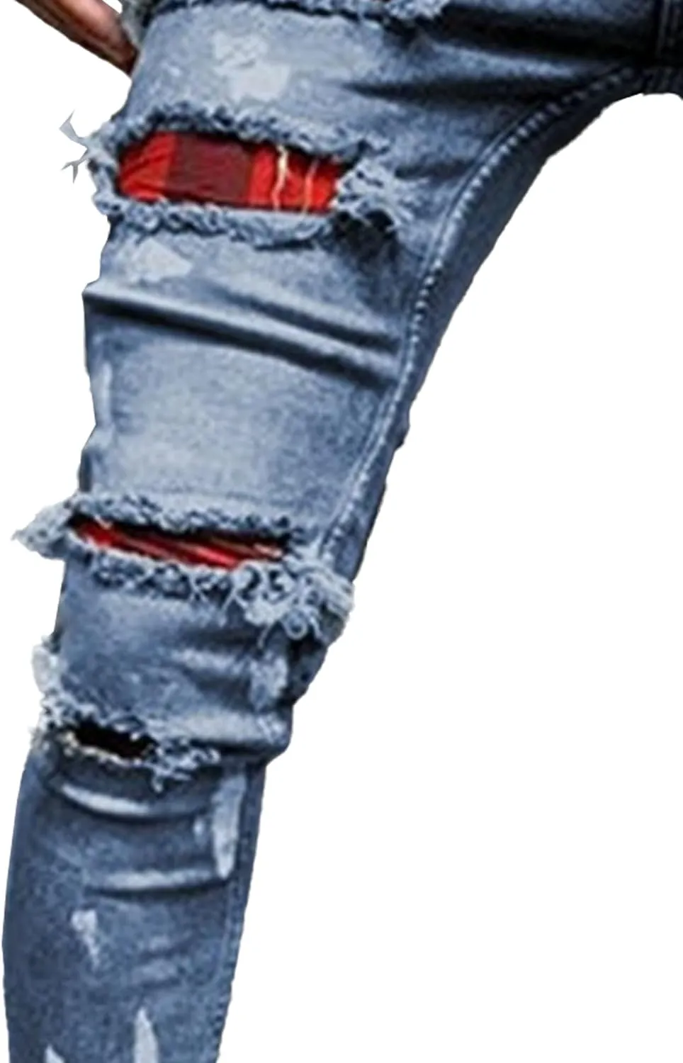 Men's Stretchy Ripped Jeans Distressed Patchwork Denim Pants Straight Leg Comfortable