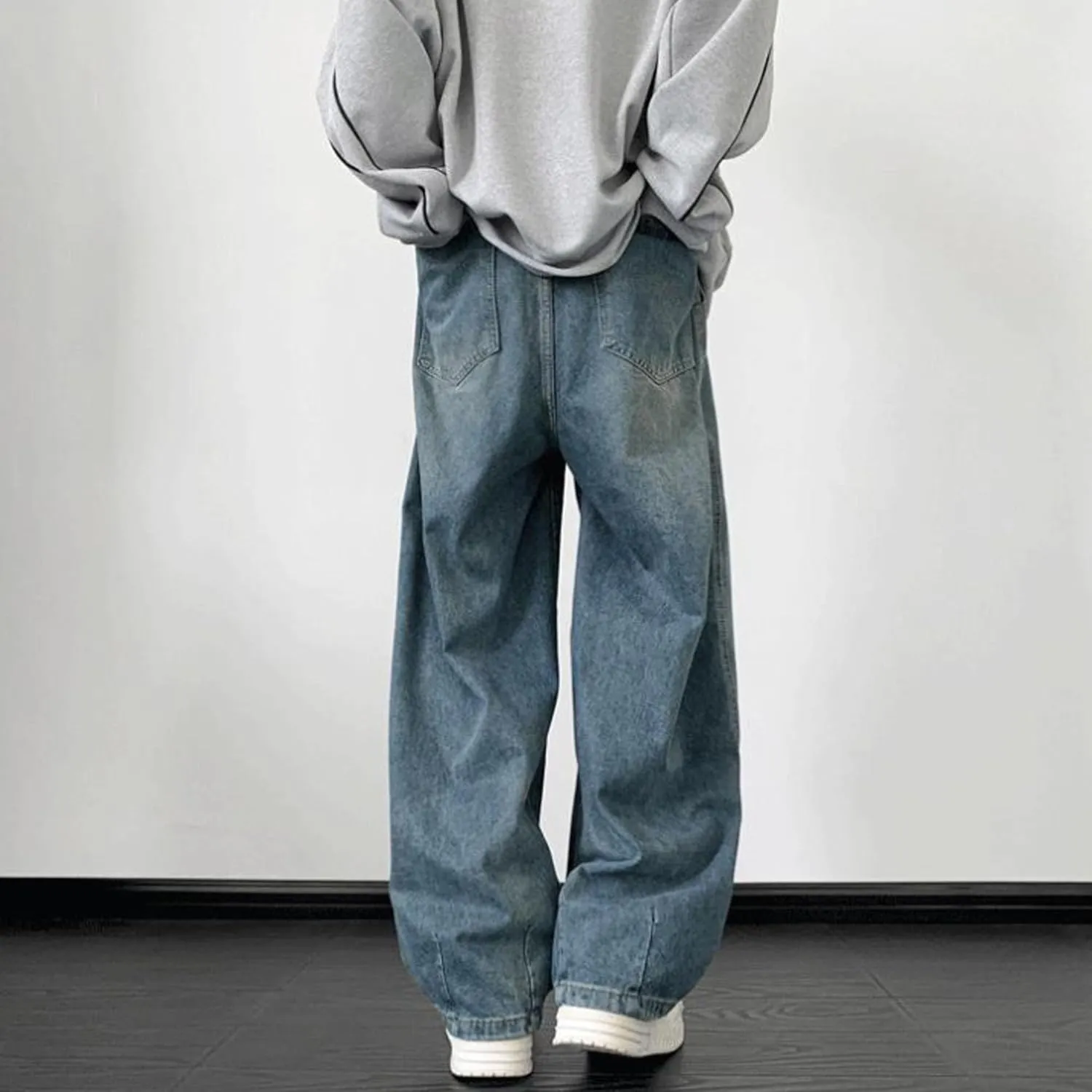 Men's Stretchy Ripped Jeans Distressed Patchwork Denim Pants Straight Leg Comfortable