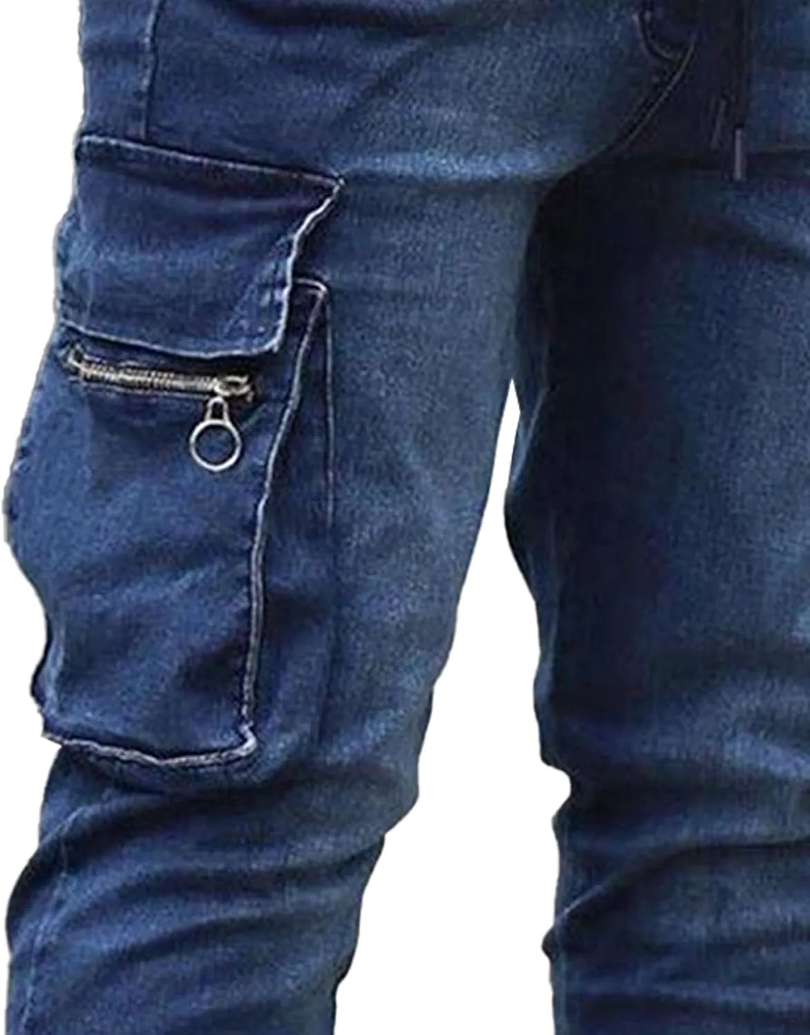 Men's Stretchy Ripped Jeans Distressed Patchwork Denim Pants Straight Leg Comfortable