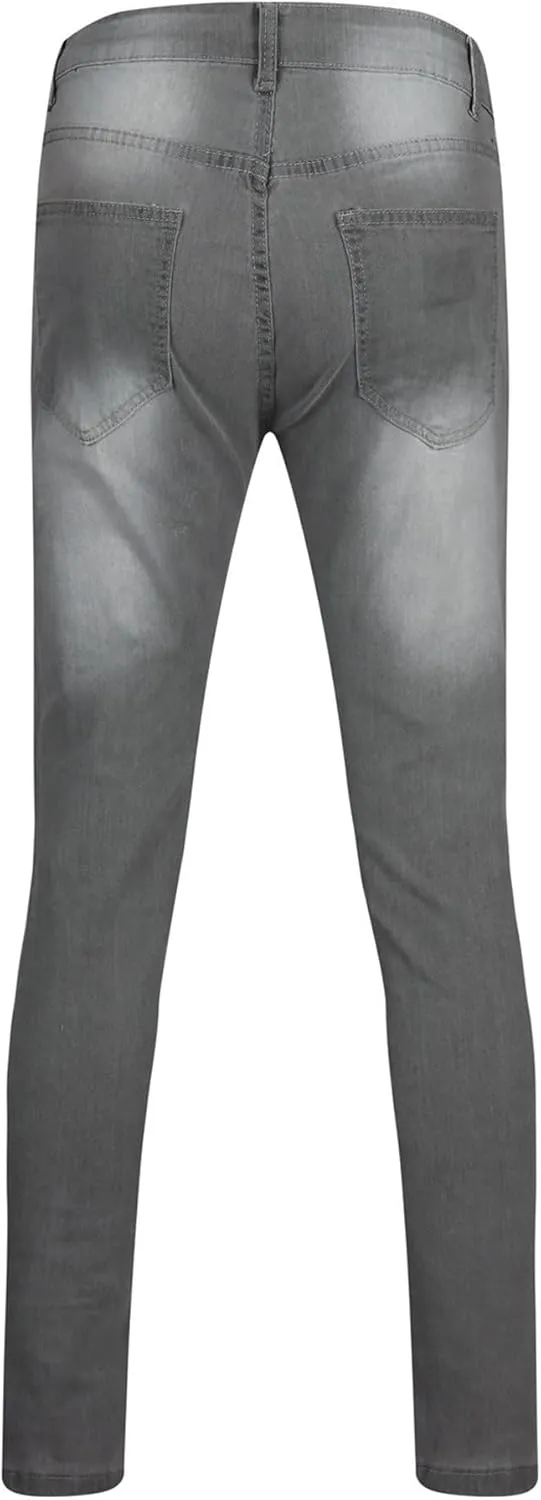 Men's Stretchy Ripped Jeans Distressed Patchwork Denim Pants Straight Leg Comfortable