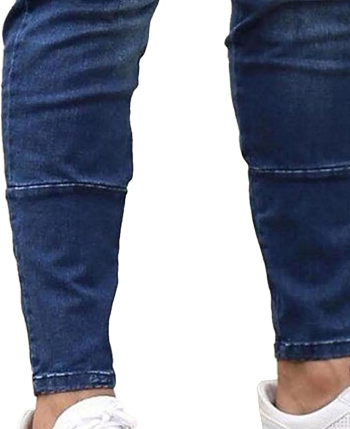 Men's Stretchy Ripped Jeans Distressed Patchwork Denim Pants Straight Leg Comfortable