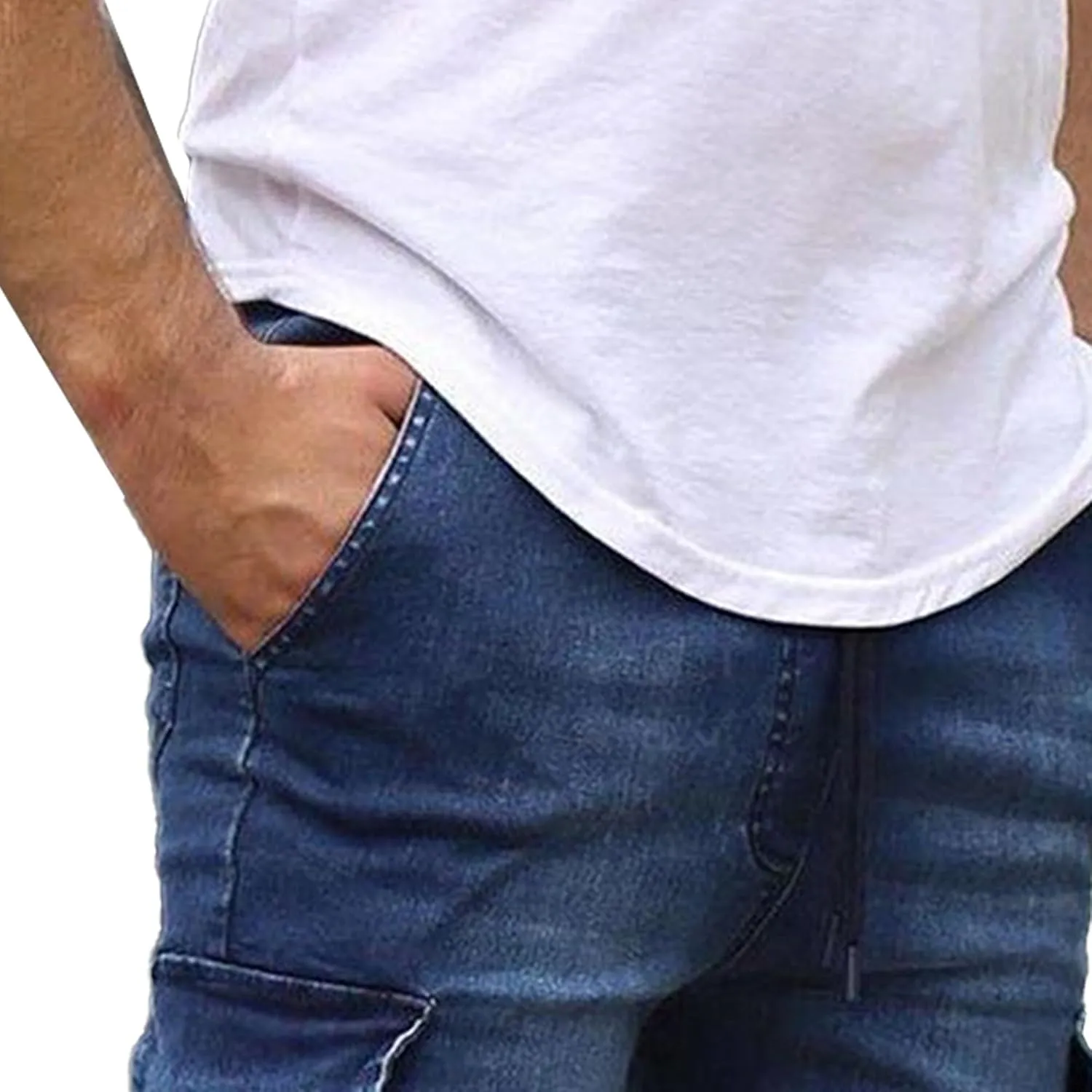 Men's Stretchy Ripped Jeans Distressed Patchwork Denim Pants Straight Leg Comfortable