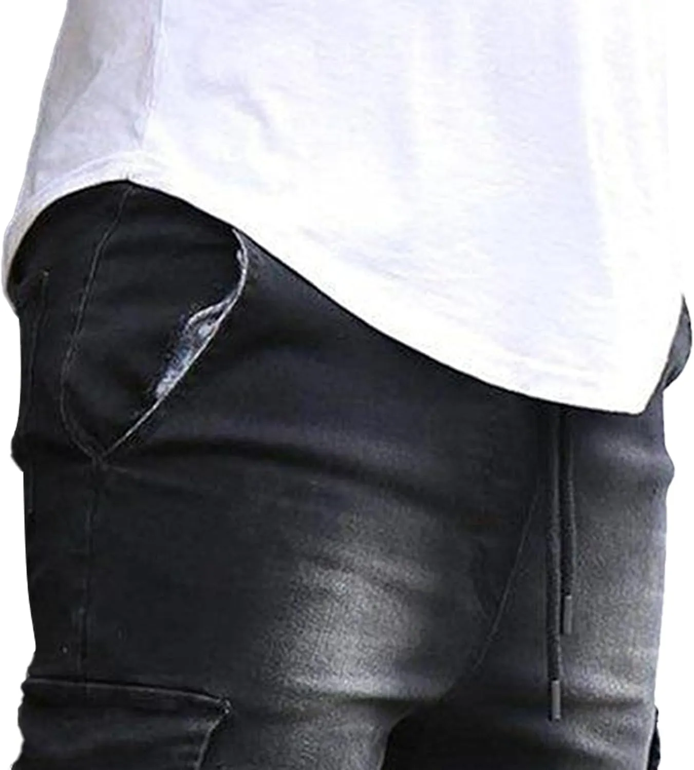 Men's Stretchy Ripped Jeans Distressed Patchwork Denim Pants Straight Leg Comfortable