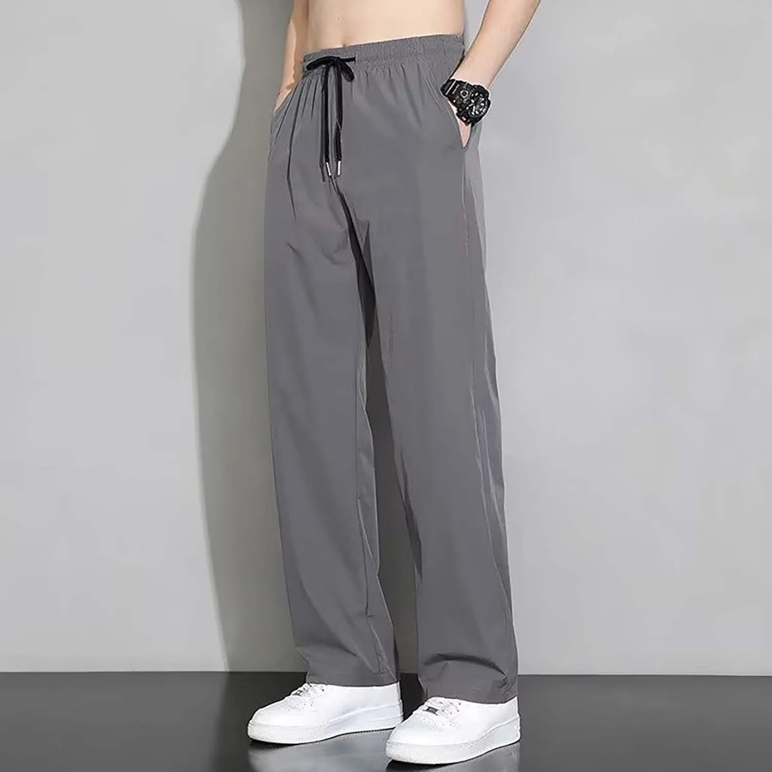 Mens Sweatpants Joggers Quick Dry Hiking Pants Lightweight Breathable Drawstring Straight Leg Casual Pant with Pocket