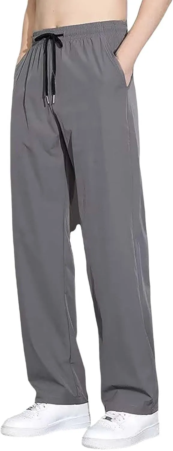 Mens Sweatpants Joggers Quick Dry Hiking Pants Lightweight Breathable Drawstring Straight Leg Casual Pant with Pocket