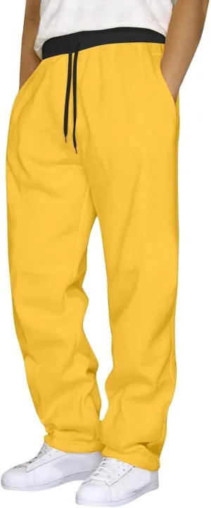 Men's Sweatpants Open Bottom Straight Leg Trousers Baggy Lounge Running Athletic Joggers Pants with Pockets