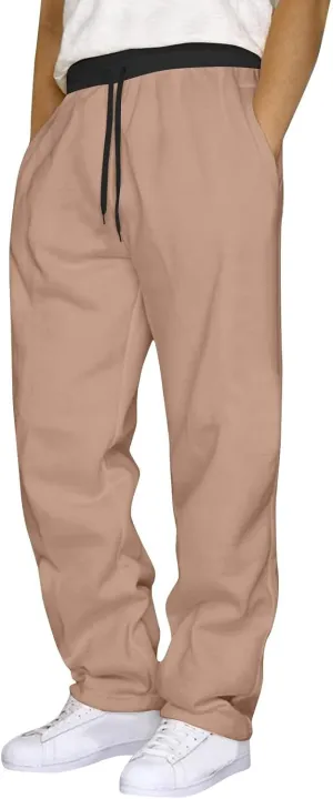 Men's Sweatpants Open Bottom Straight Leg Trousers Baggy Lounge Running Athletic Joggers Pants with Pockets