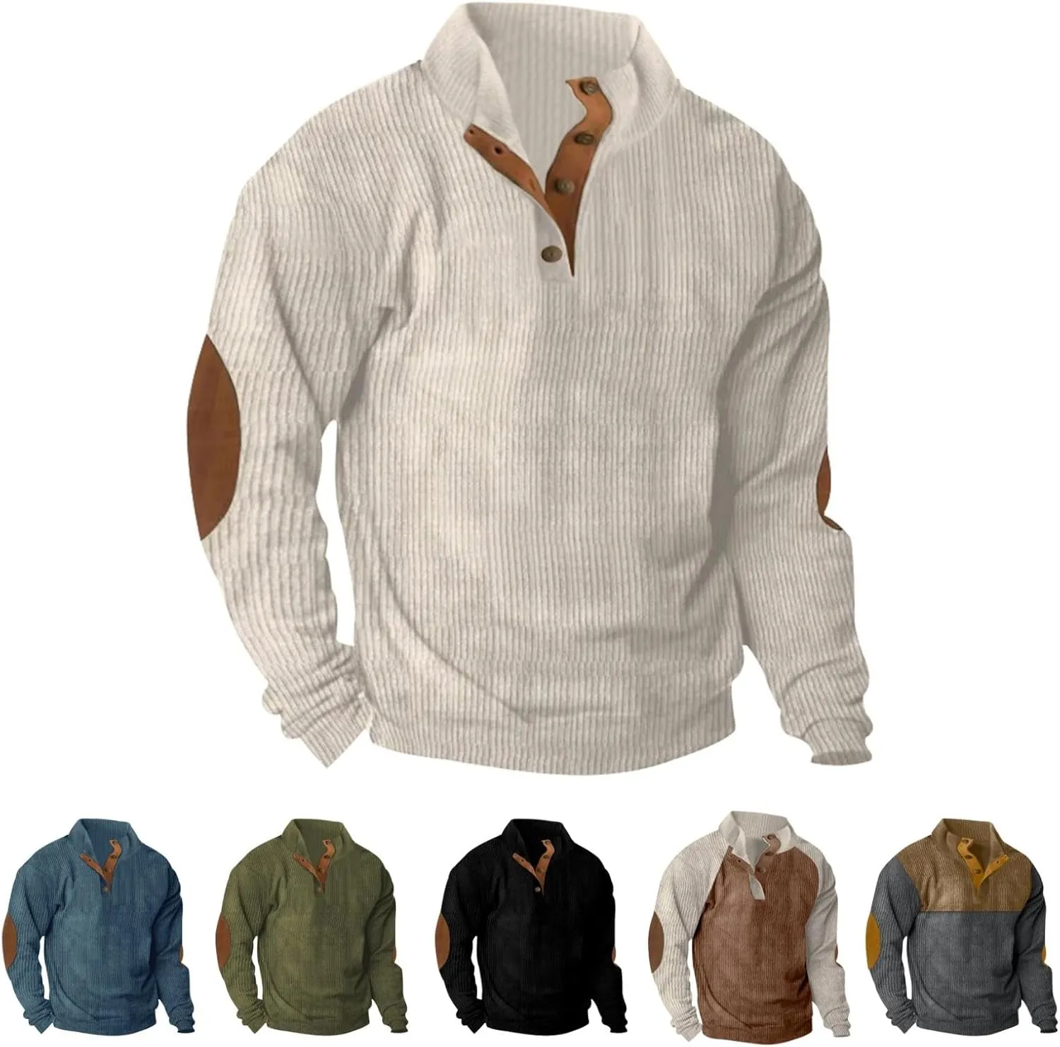 Mens Sweatshirt Button Collar Pullover Hoodies Casual Long Sleeve Crewneck Sweatshirts Lightweight Big and Tall Hoodie