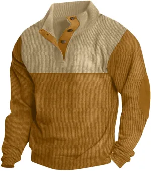 Mens Sweatshirt Button Collar Pullover Hoodies Casual Long Sleeve Crewneck Sweatshirts Lightweight Big and Tall Hoodie