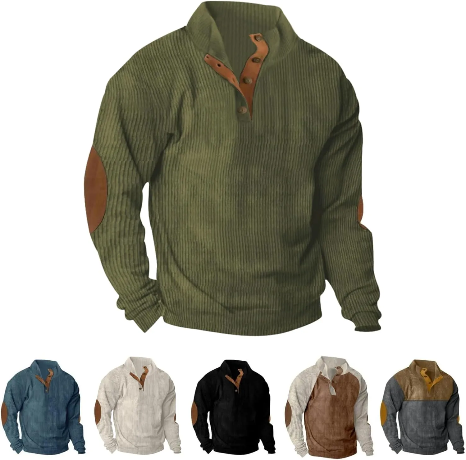 Mens Sweatshirt Button Collar Pullover Hoodies Casual Long Sleeve Crewneck Sweatshirts Lightweight Big and Tall Hoodie