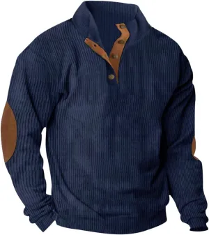 Mens Sweatshirt Button Collar Pullover Hoodies Casual Long Sleeve Crewneck Sweatshirts Lightweight Big and Tall Hoodie