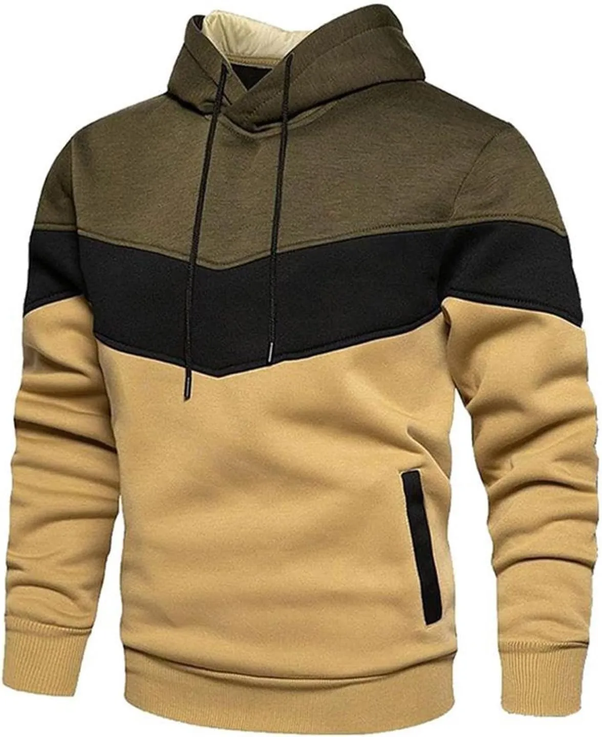 Mens Sweatshirts Trendy Color Block Hoodies Teen Boys Running Workout Pullover 2024 Fall Casual Clothing Fleece Lined