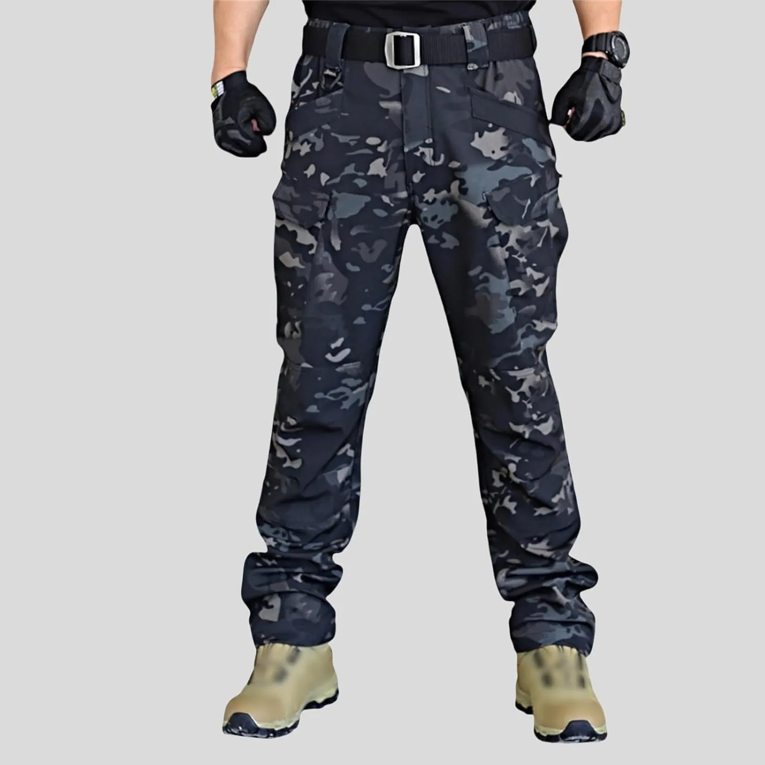 Men's Tactical Cargo Pants Solid Color Straight Leg Pants Flat Front Athletic Trousers for Outdoor Training Running