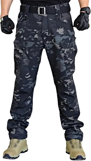 Men's Tactical Cargo Pants Solid Color Straight Leg Pants Flat Front Athletic Trousers for Outdoor Training Running