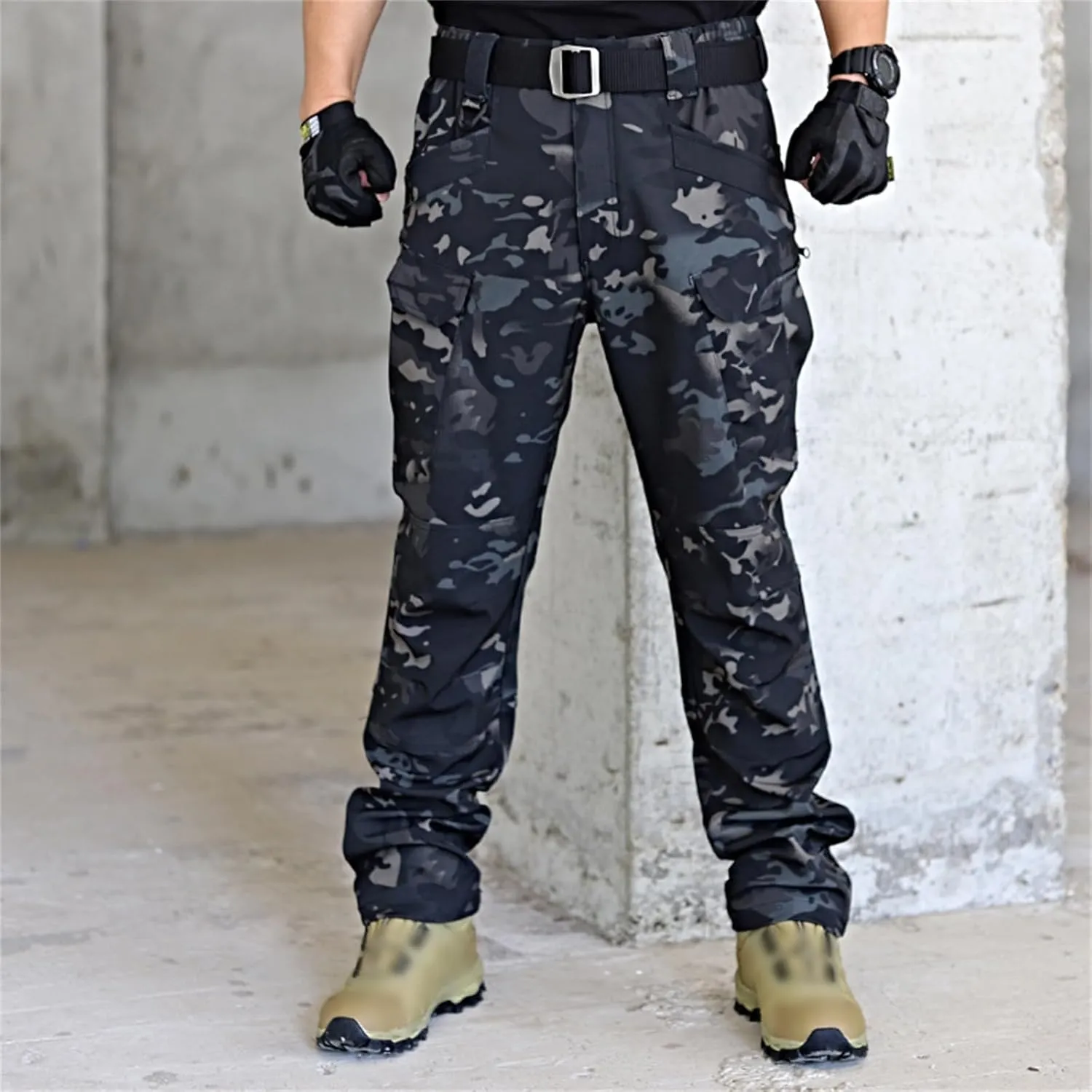 Men's Tactical Cargo Pants Solid Color Straight Leg Pants Flat Front Athletic Trousers for Outdoor Training Running