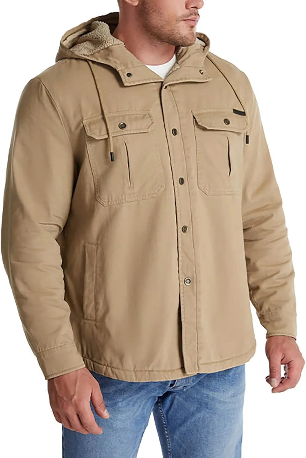 Men's Thicken Fleece Hoodies with Pockets Sherpa Lined Military Tactical Warm Winter Jacket Outdoor Utility Work Coat