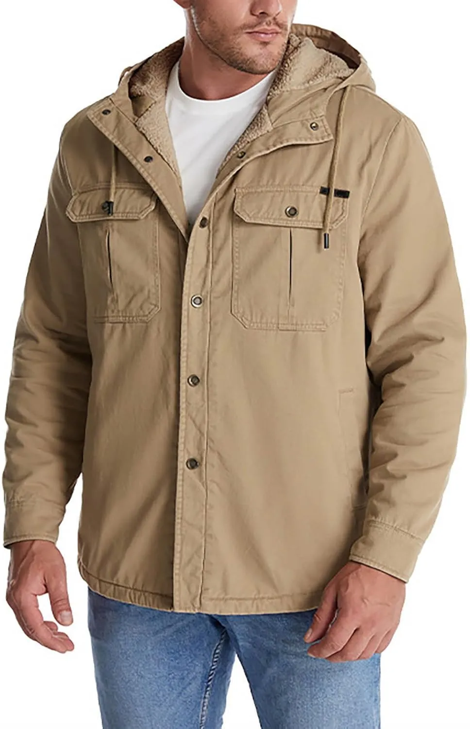 Men's Thicken Fleece Hoodies with Pockets Sherpa Lined Military Tactical Warm Winter Jacket Outdoor Utility Work Coat