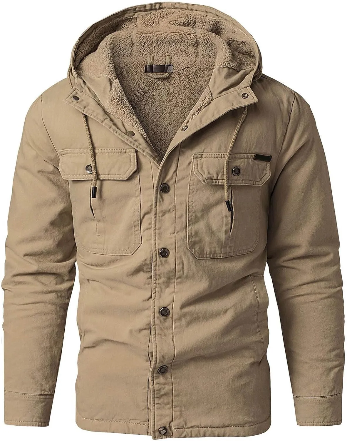 Men's Thicken Fleece Hoodies with Pockets Sherpa Lined Military Tactical Warm Winter Jacket Outdoor Utility Work Coat
